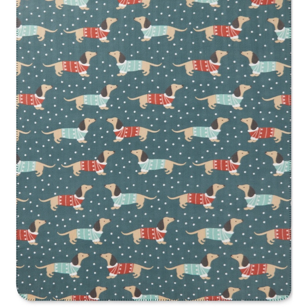 Charming Dachshund Dog Blanket - Teal and Red